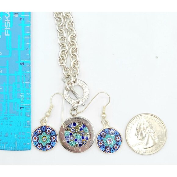Antica Murrina Toggle Murano Glass Pendant Toggle Necklace Earrings,  Set Signed - Picture 4 of 6